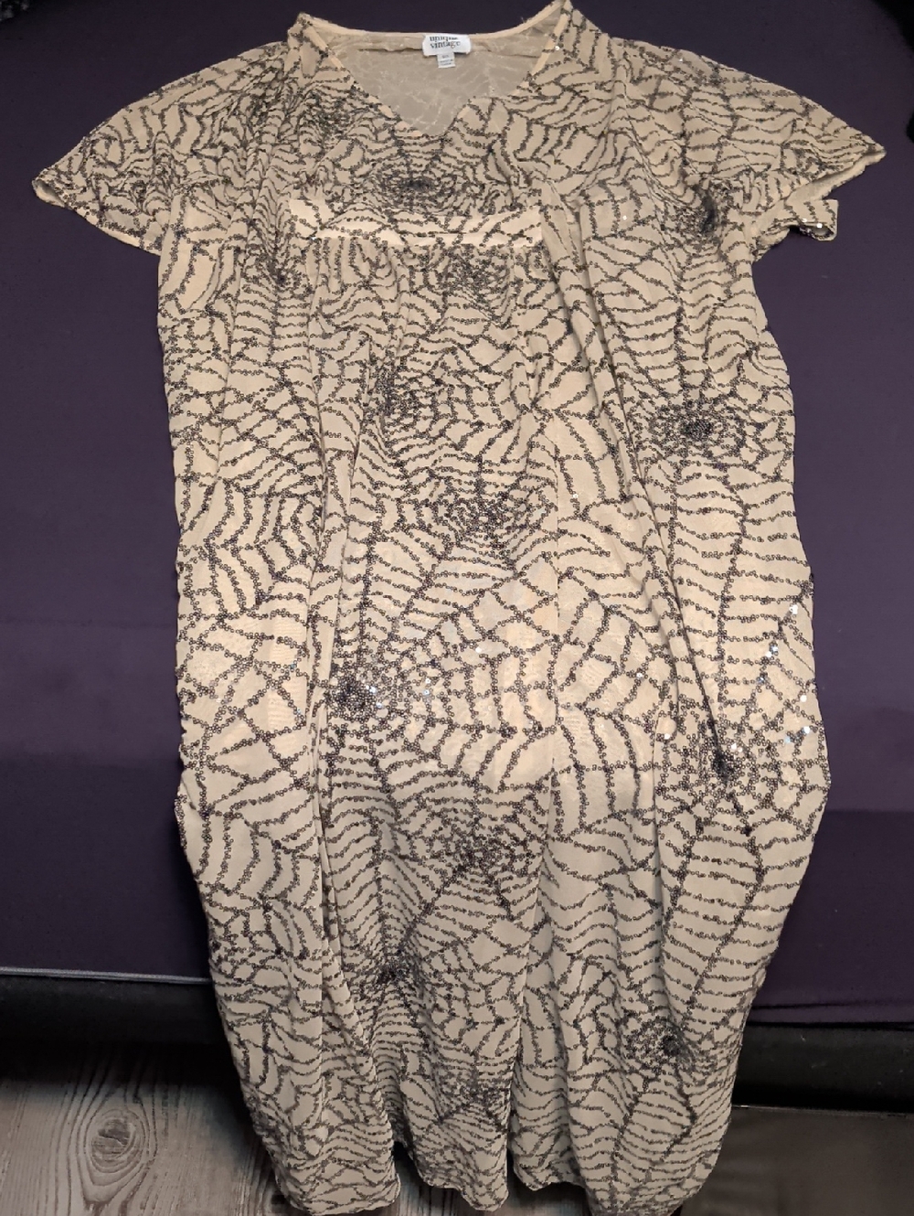 Unique Vintage Sequin Spiderweb Caftan Dress - Picture 2 of 4